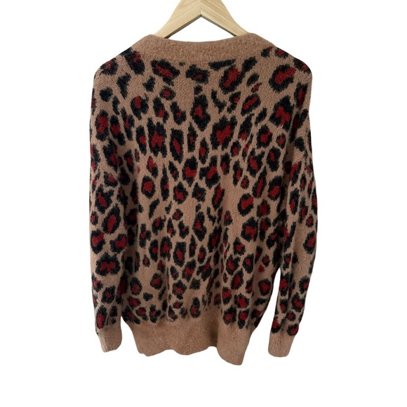 Glam Leopard Print Button Down Cardigan in Brown and Black Size S/M - Picture 2 of 4
